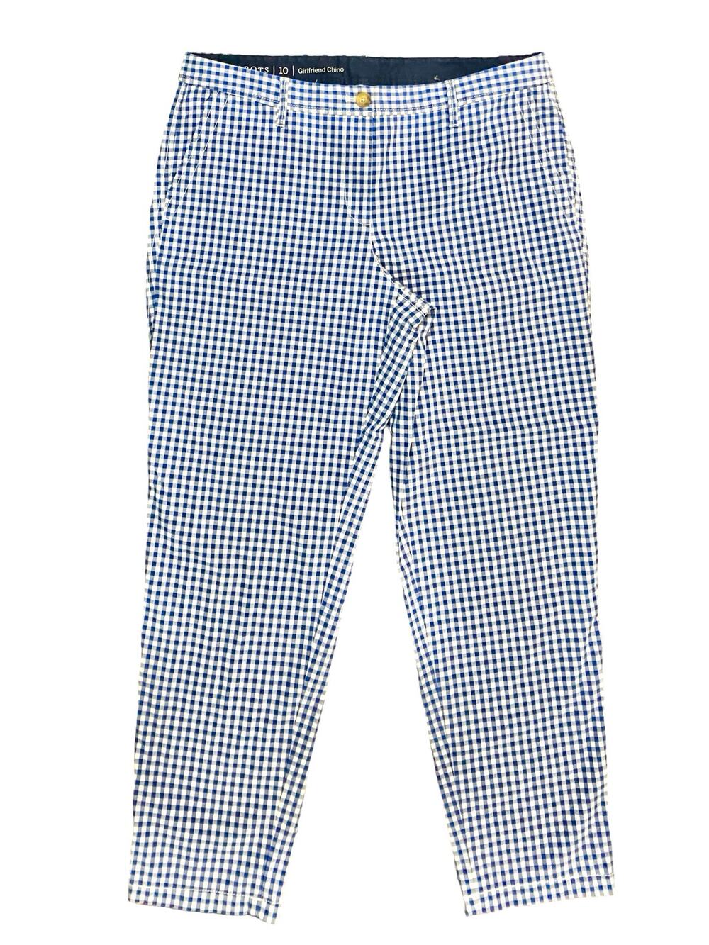 Talbots Women's Blue/White Checkered Girlfriend Chino Pants W/ Pockets | Size 10